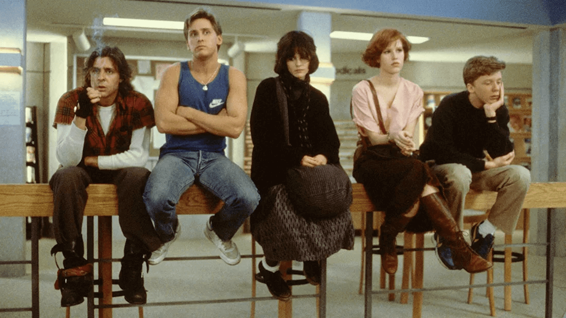The Breakfast Club screenshot showing all 5 characters with the caption, "Twitter, Facebook, Tumblr, Instagram, LinkedIn"
